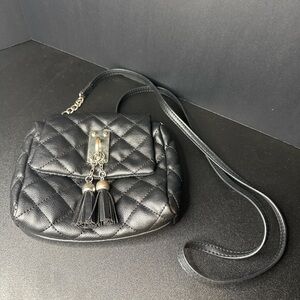 Candie's Black Quilted Mini Crossbody Bag‎ with Tassel Charm Faux Leather Purse